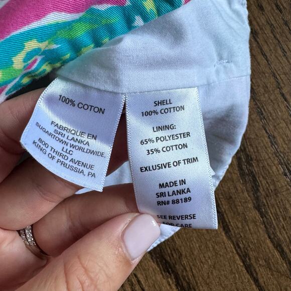 Lilly Pulitzer Baby Dress Size 6-12M Scallop Trim Pink Green Palm Leaf Floral - Picture 7 of 7